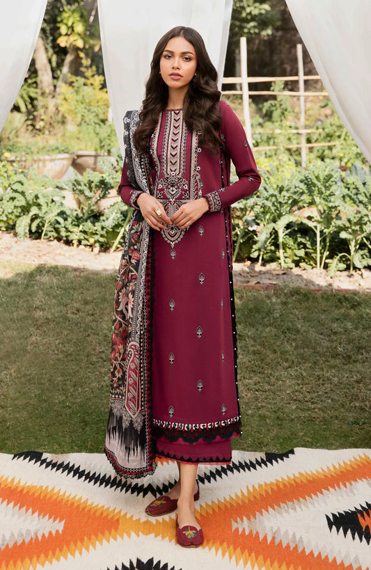 BATIK -3PC DHANAK EMBROIDERED FRONT WITH WOOL PRINTED SHAWL & DYED DHANAK TROUSER - EP-5123