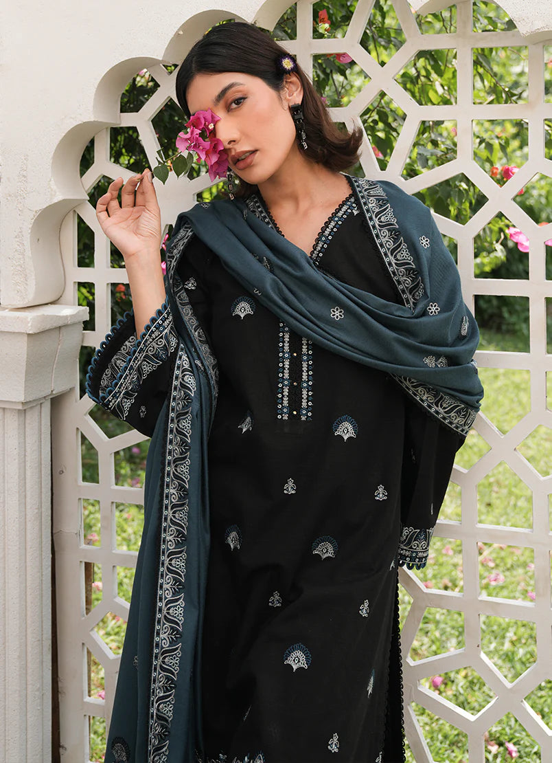 IMAGE - 3PC DHANAK EMBROIDERED SHIRT WITH DHANAK EMBROIDERED SHAWL & TROUSER-EP-5506