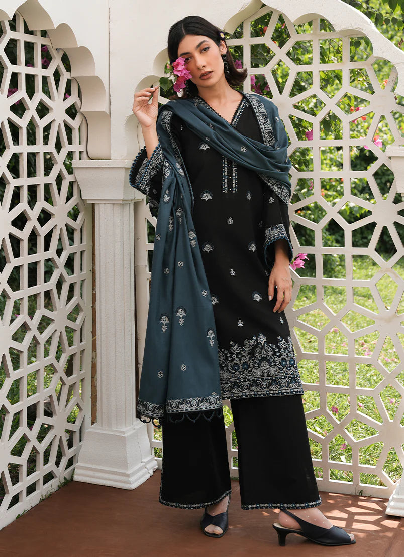 IMAGE - 3PC DHANAK EMBROIDERED SHIRT WITH DHANAK EMBROIDERED SHAWL & TROUSER-EP-5506