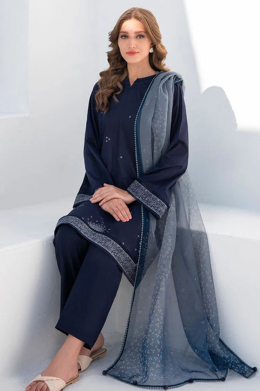 JAZMIN- 3PC DHANAK HEAVY EMBROIDERED SHIRT WITH WOOL PRINT SHAWL & DHANAK TROUSER -EP-2735