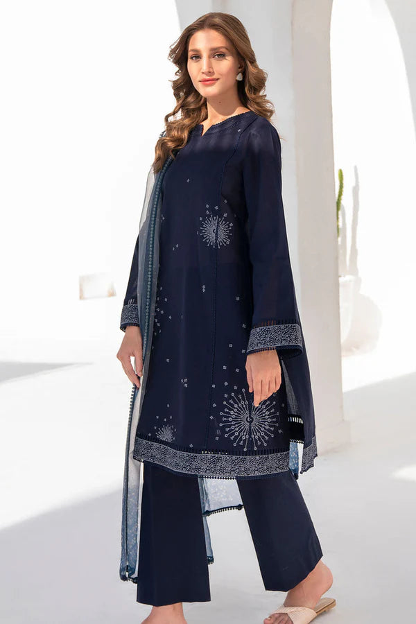 JAZMIN- 3PC DHANAK HEAVY EMBROIDERED SHIRT WITH WOOL PRINT SHAWL & DHANAK TROUSER -EP-2735