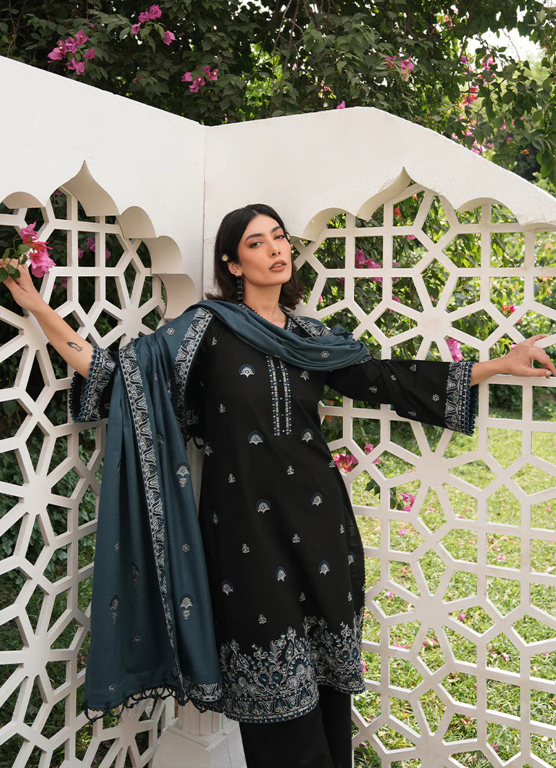 IMAGE - 3PC DHANAK EMBROIDERED SHIRT WITH DHANAK EMBROIDERED SHAWL & TROUSER-EP-5506