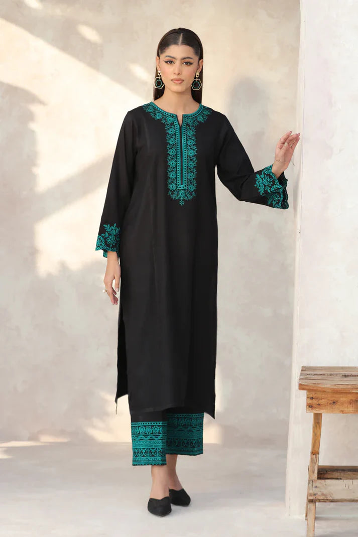 FEROZAE-2PC DHANAK EMBROIDERED SHIRT WITH DHANAK EMB TROUSER-EP-5493