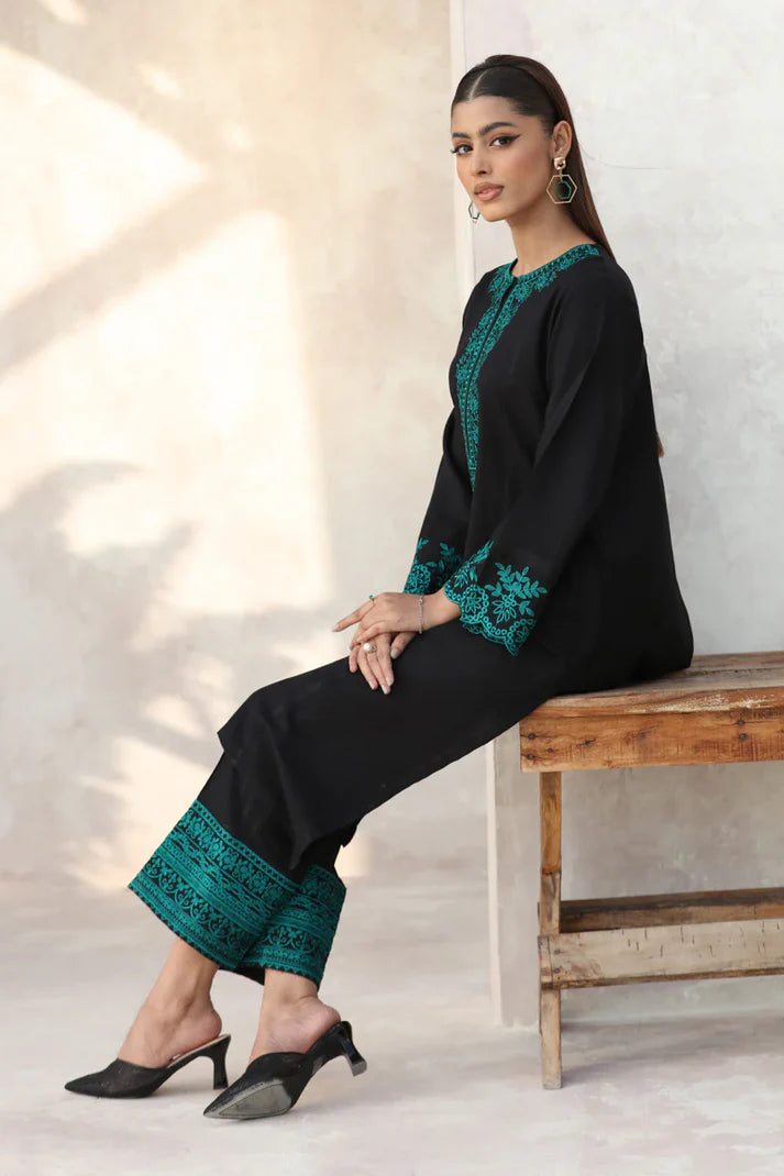 FEROZAE-2PC DHANAK EMBROIDERED SHIRT WITH DHANAK EMB TROUSER-EP-5493