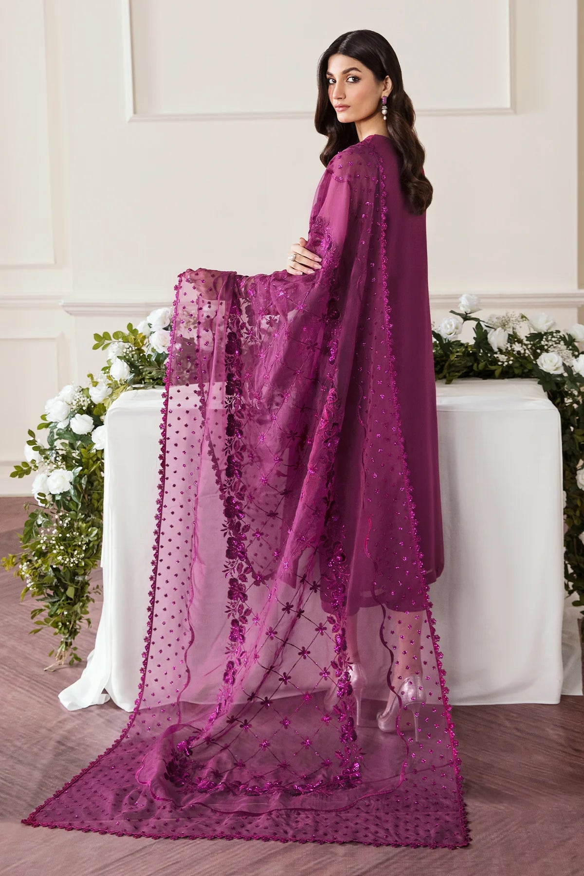 BAROQUE- 3PC ORGANZA EMBROIDERED LAWN SHIRT WITH ORGANZA EMBROIDERED DUPATTA AND TROUSER- EP- 5291