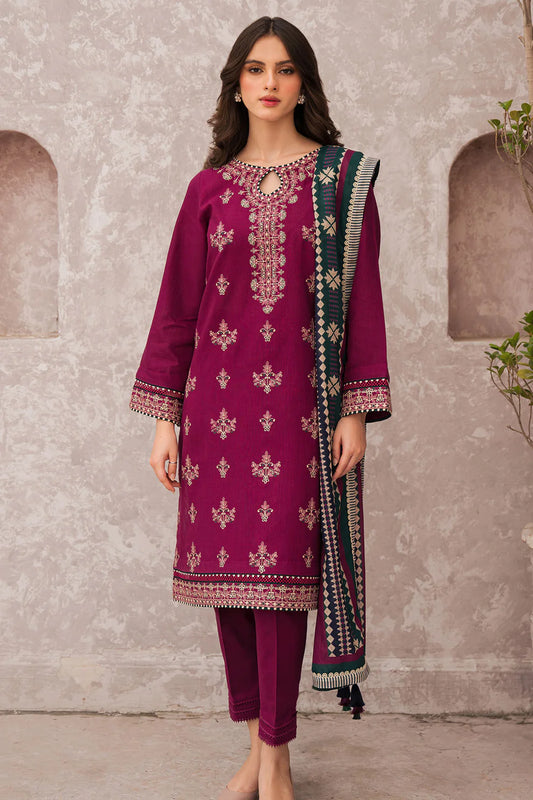 JAZMIN_3PC DHANAK  EMBROIDERED SHIRT WITH WOOL PRINTED SHAWL & TROUSER-EP-5050