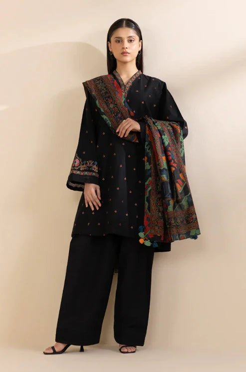 SAPPHIRE- 3PC DHANAK EMBROIDERED SHIRT WITH TWILL PRINT SHAWL & TROUSER-EP-5499