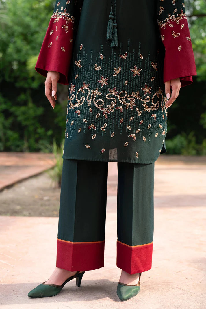 JAZMIN-3PC DHANAK EMBROIDRED SHIRT WITH WOOL PRINT SHAWL & TROUSER-EP-5381