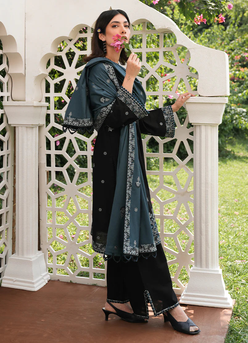 IMAGE - 3PC DHANAK EMBROIDERED SHIRT WITH DHANAK EMBROIDERED SHAWL & TROUSER-EP-5506