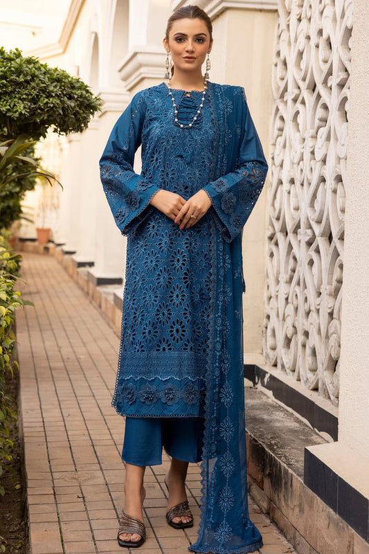 VSAL-3PC CHIKENKARI LAWN EMBROIDERED WITH BAMBER CHIFFON EMBROIDERED DUPATTA