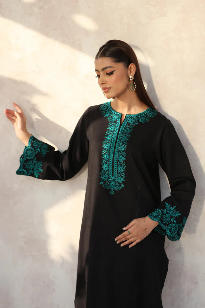 FEROZAE-2PC DHANAK EMBROIDERED SHIRT WITH DHANAK EMB TROUSER-EP-5493