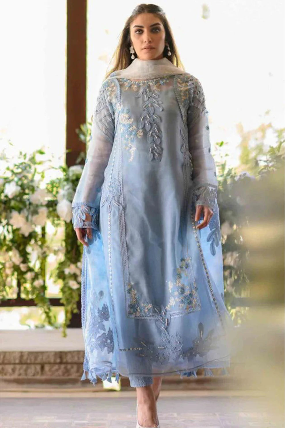 AZURE- ORGANZA HEAVY EMBROIDERED SHIRT WITH ORGANZA EMBROIDERED DUPATTA AND LAWN INNER-EP-5242