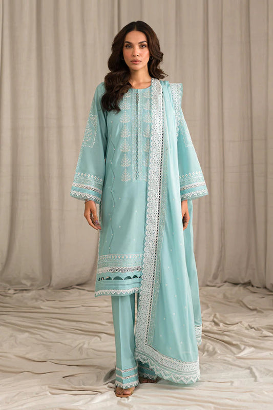 MIRAJE BY SEHAR- LAWN 3PC EMBROIDERED SHIRT WITH ORGANZA EMBROIDERED DUPATTA WITH TROUSER-EP- 5300