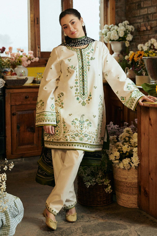 ZAHRA SHAHJAHAN- 3PC LAWN EMBROIDERED SHIRT WITH DIAMOND PRINT DUPATTA-EP-5255