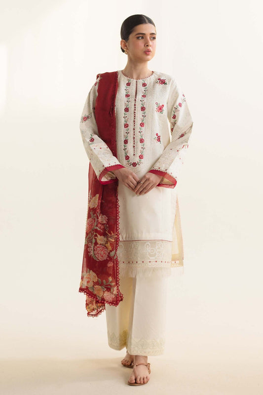 ZAHRA SHAHJAHAN- 3PC LAWN EMBROIDERED SHIRT WITH DIAMOND PRINT DUPATTA-EP-5257