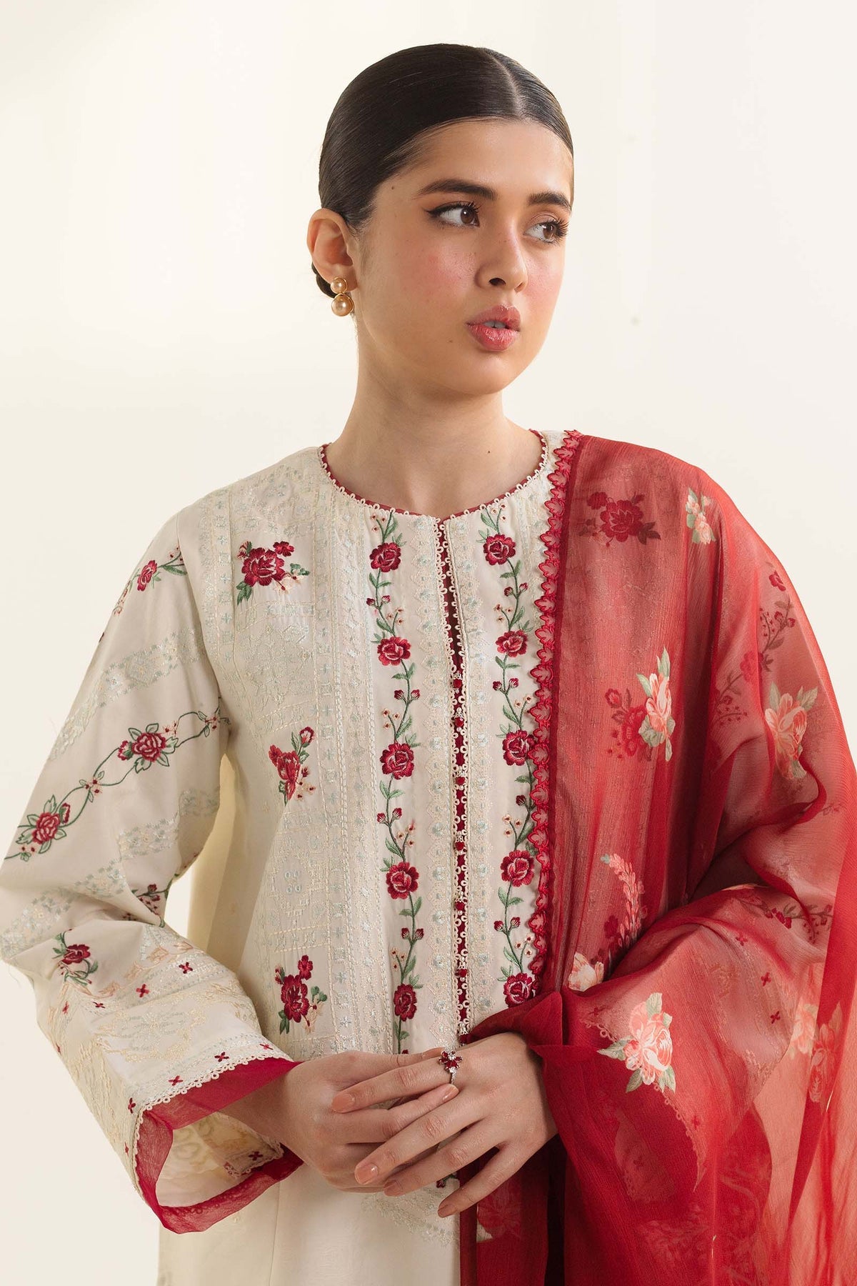 ZAHRA SHAHJAHAN- 3PC LAWN EMBROIDERED SHIRT WITH DIAMOND PRINT DUPATTA-EP-5257