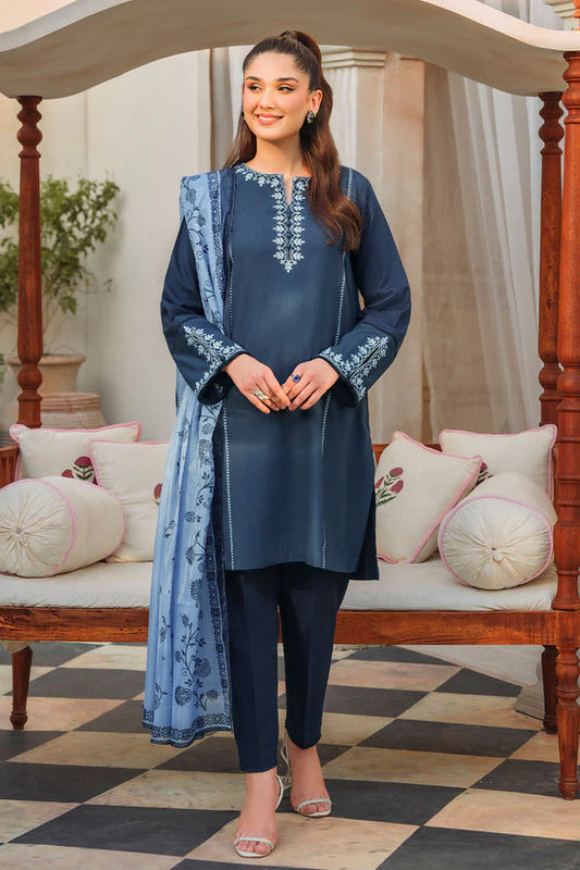 ZIVA-3PC DHANAK EMBROIDERED WITH WOOL PRINTED SHAWL & TROUSER -EP-5365