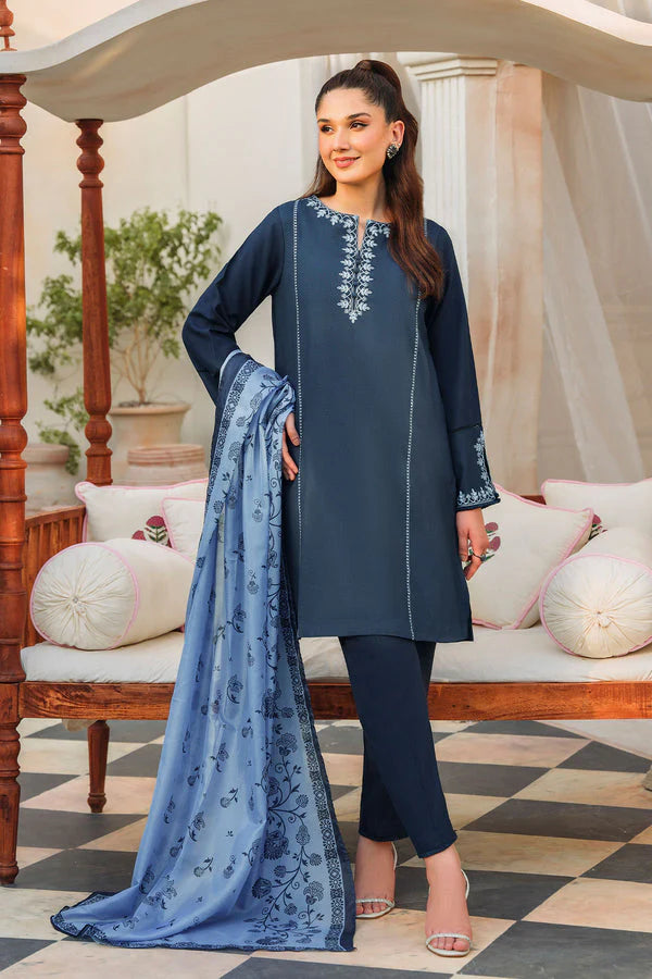 ZIVA-3PC DHANAK EMBROIDERED WITH WOOL PRINTED SHAWL & TROUSER -EP-5365