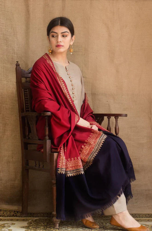 DYOT - 3PC DHANAK SHIRT WITH SLUB WOOL PRINT SHAWL & TROUSER-EP-5364