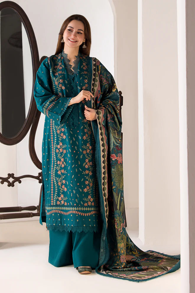 SOBIA NAZIR- 3PC DHANAK EMBROIDERED SHIRT WITH TWILL PRINT SHAWL AND TROUSER-EP-5508