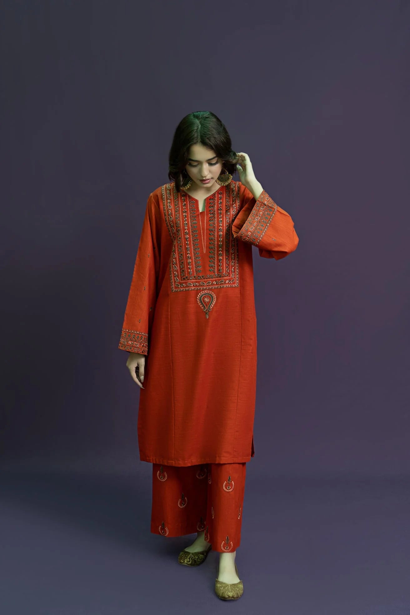 URGE-2PC DHANAK EMBROIDERED SHIRT WITH DHANAK EMBROIDERED TROUSER-EP-5405