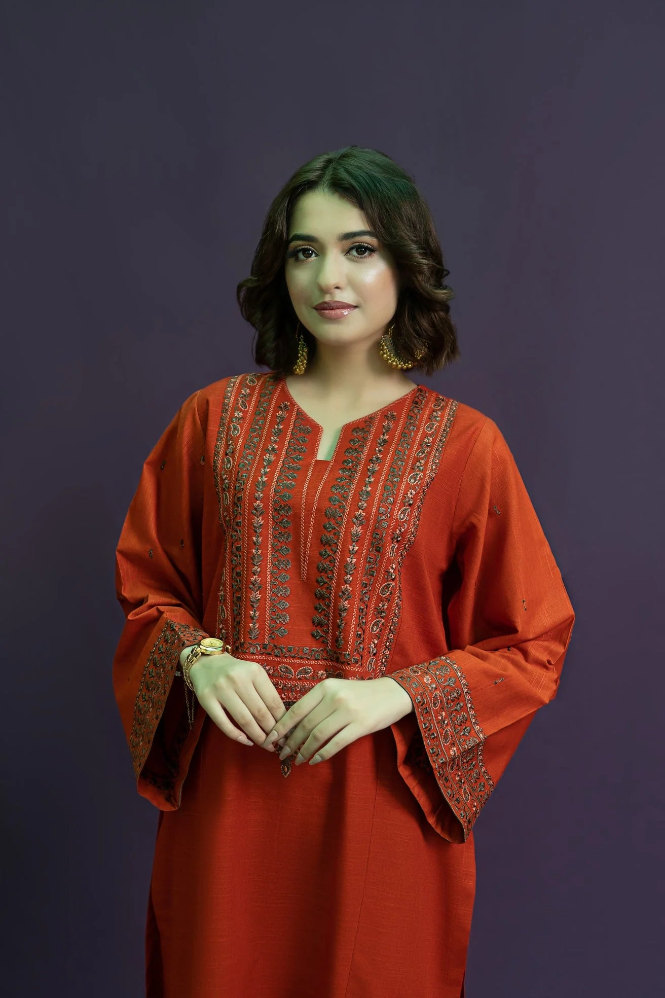 URGE-2PC DHANAK EMBROIDERED SHIRT WITH DHANAK EMBROIDERED TROUSER-EP-5405