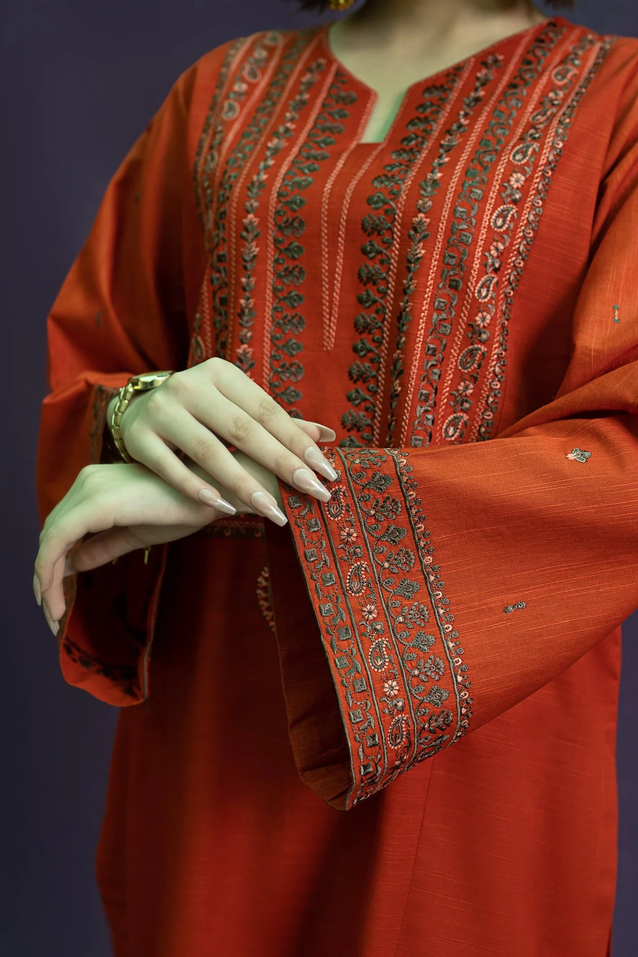 URGE-2PC DHANAK EMBROIDERED SHIRT WITH DHANAK EMBROIDERED TROUSER-EP-5405