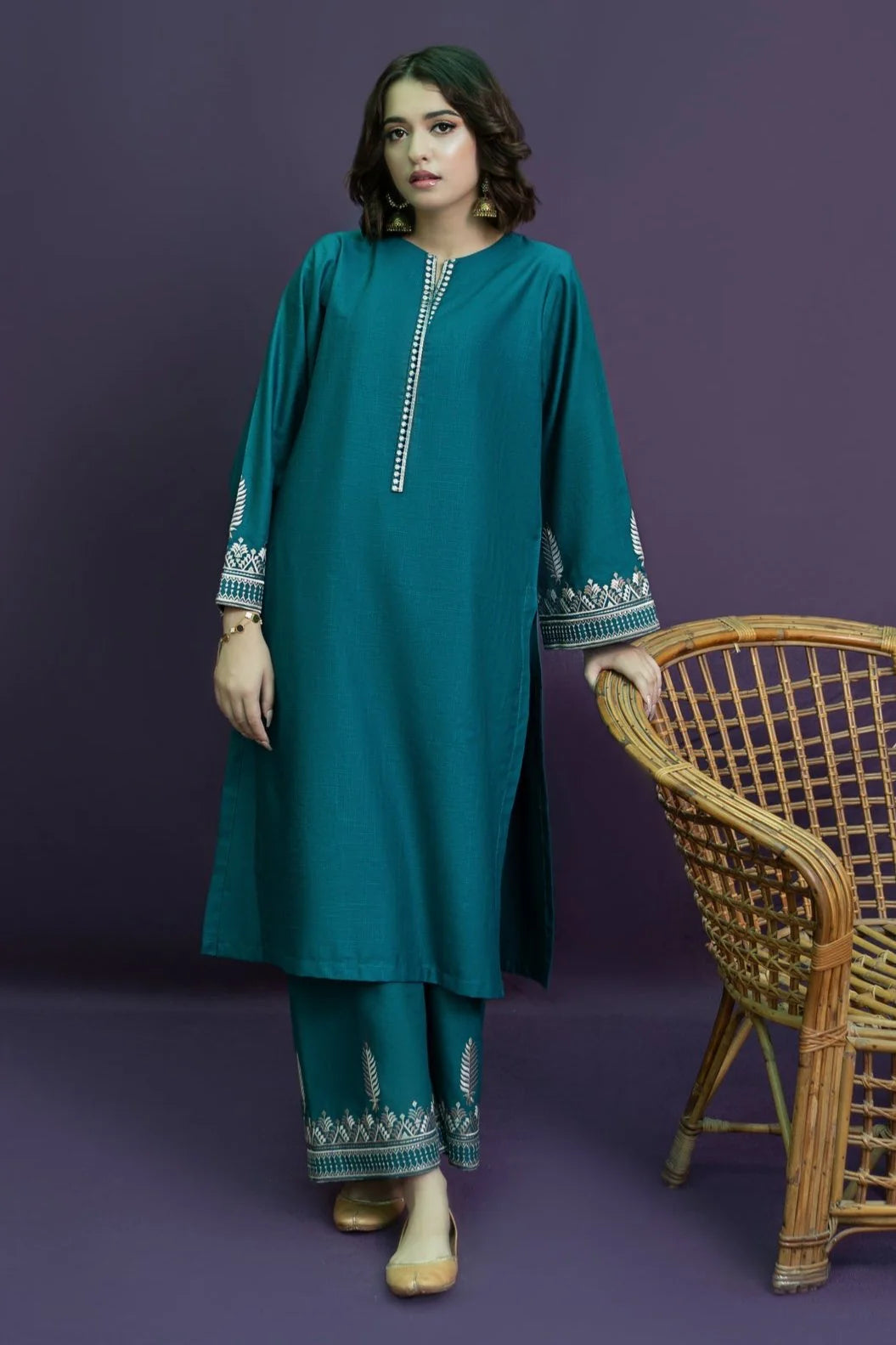 URGE - 2PC DHANAK EMBROIDERED SHIRT WITH DHANAK EMBROIDERED TROUSER-EP-5415