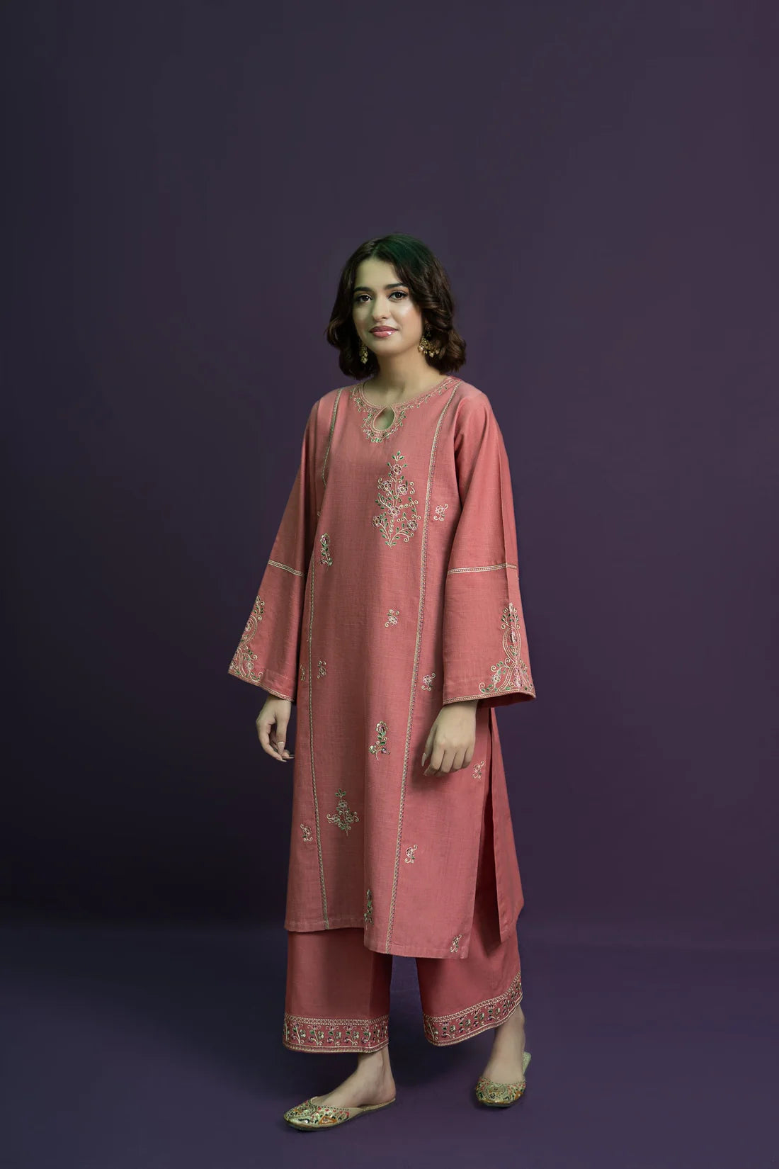 URGE-2PC DHANAK EMBROIDERED SHIRT WITH DHANAK EMBROIDERED TROUSER-EP-5439