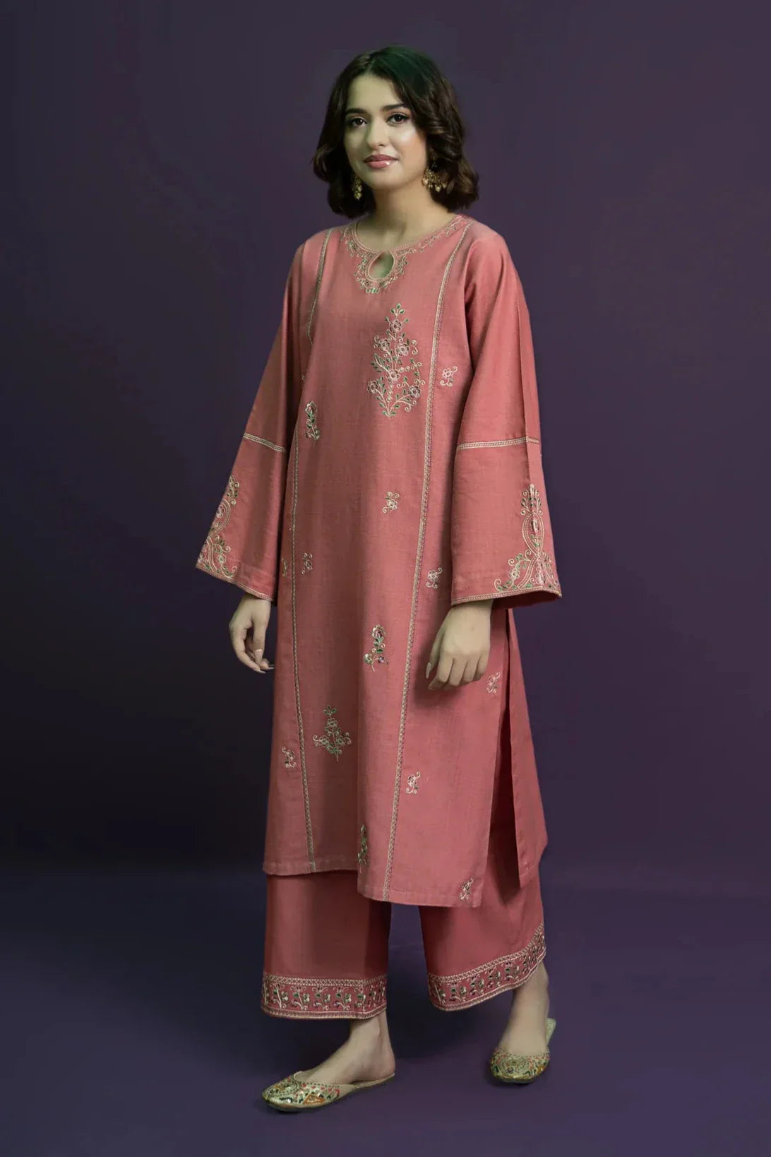 URGE-2PC DHANAK EMBROIDERED SHIRT WITH DHANAK EMBROIDERED TROUSER-EP-5439