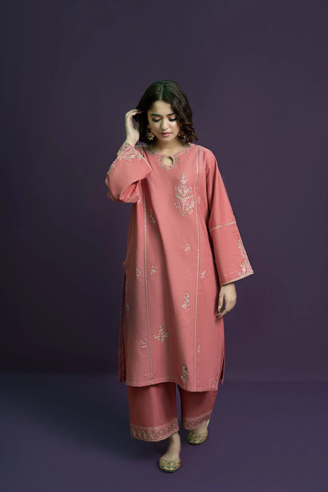 URGE-2PC DHANAK EMBROIDERED SHIRT WITH DHANAK EMBROIDERED TROUSER-EP-5439