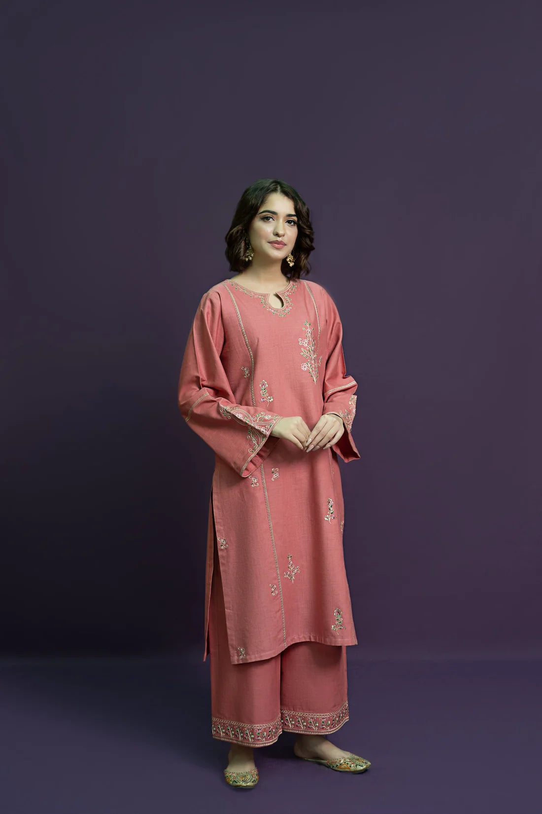 URGE-2PC DHANAK EMBROIDERED SHIRT WITH DHANAK EMBROIDERED TROUSER-EP-5439