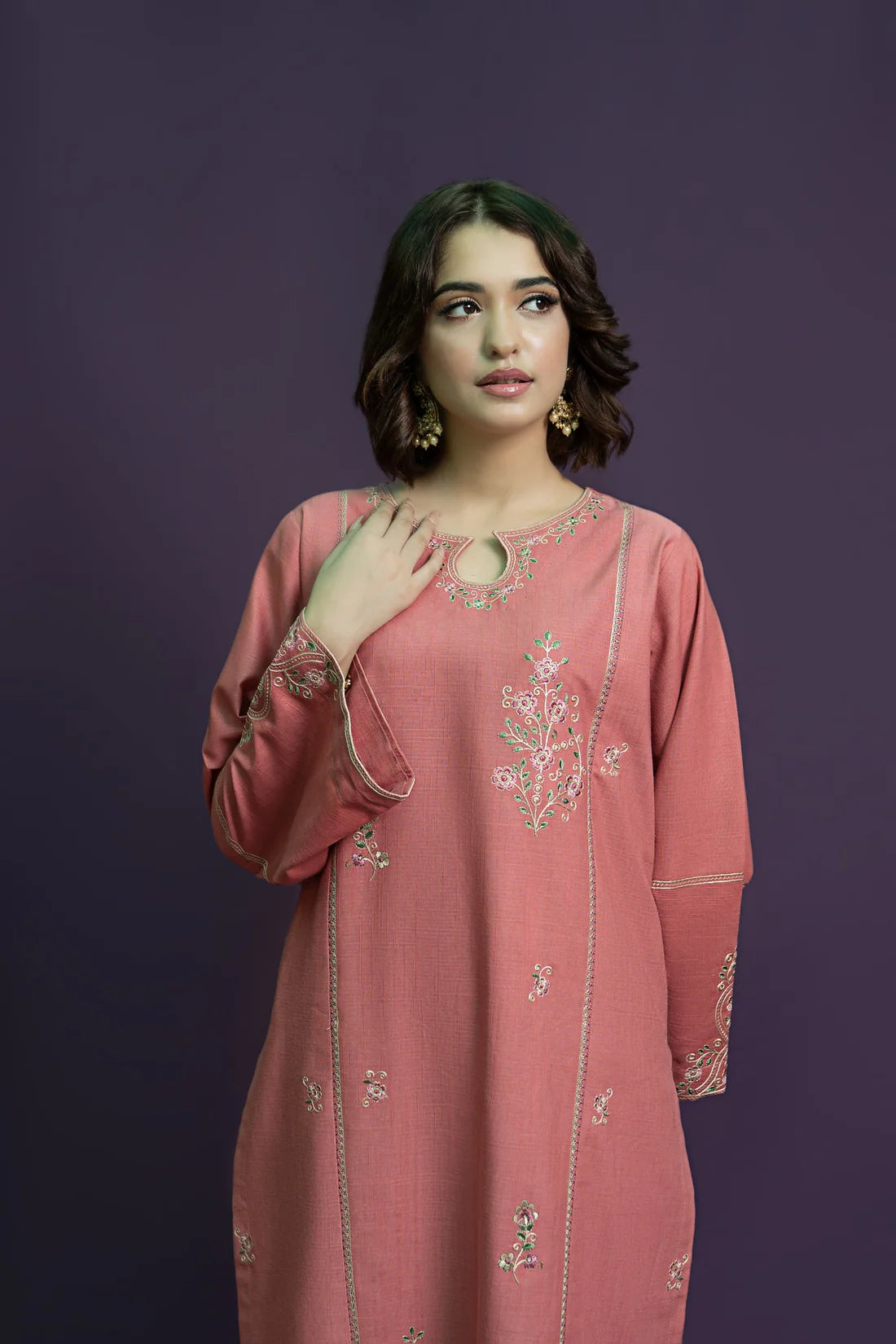 URGE-2PC DHANAK EMBROIDERED SHIRT WITH DHANAK EMBROIDERED TROUSER-EP-5439