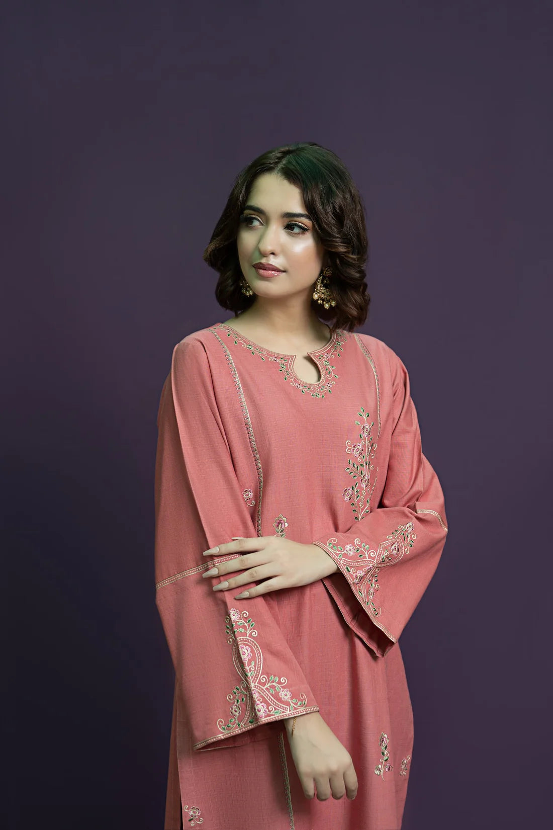 URGE-2PC DHANAK EMBROIDERED SHIRT WITH DHANAK EMBROIDERED TROUSER-EP-5439