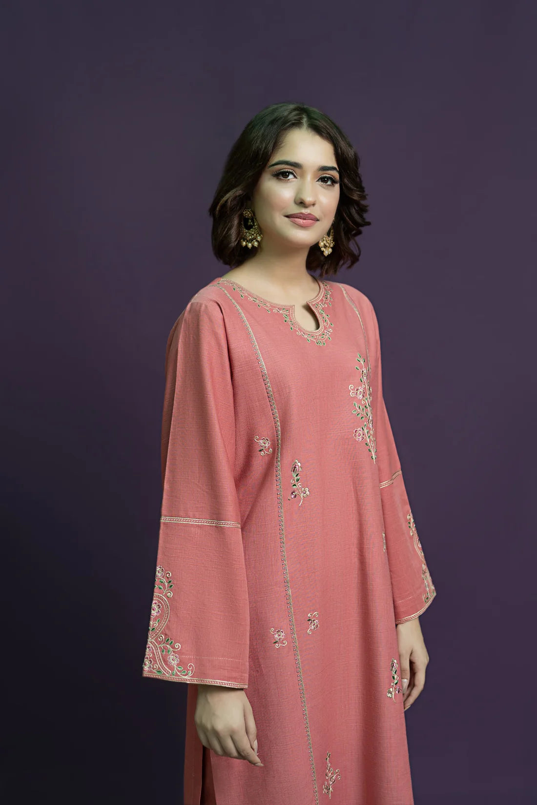 URGE-2PC DHANAK EMBROIDERED SHIRT WITH DHANAK EMBROIDERED TROUSER-EP-5439