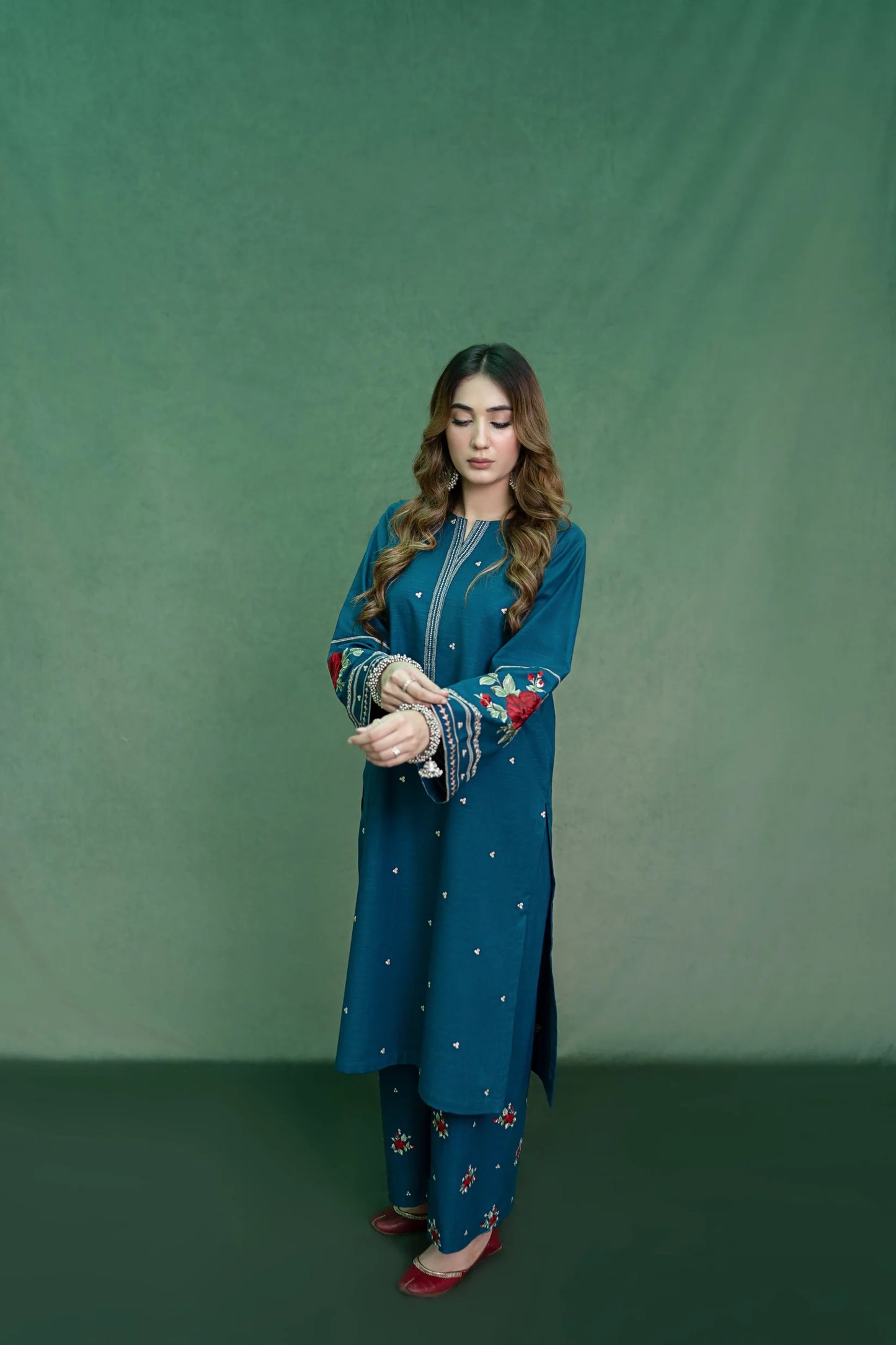 URGE-2PC DHANAK EMBROIDERED SHIRT WITH EMBROIDERED TROUSER-EP-5406