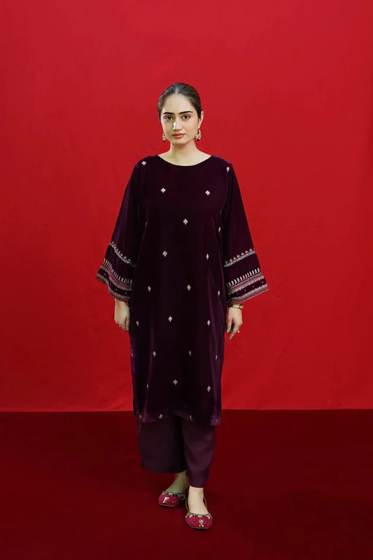 URGE-2PC VELVET EMBROIDERED SHIRT WITH VELEVT EMBROIDERED SLEEVES-EP-D-19-MICROO-9000