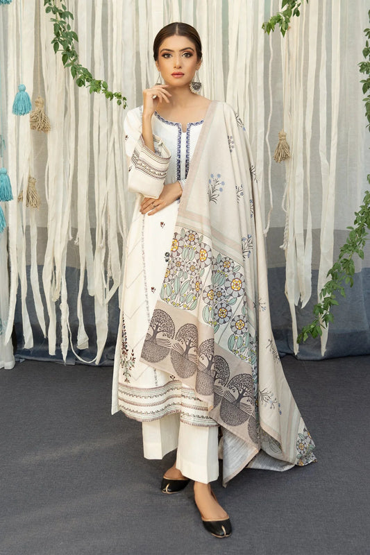 URGE - 3PC DHANAK EMBROIDERED SHIRT WITH KOTARAI PRINTED SHAWL DUPATTA AND SHAWL DHANAK TROUSER- EP-5019