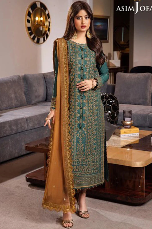 ASIM JOFA -3PC DHANAK EMBROIDERED WITH BAMBER CHIFFON EMBROIDERED DUPATTA & DHANAK TROUSER - EP - 2147