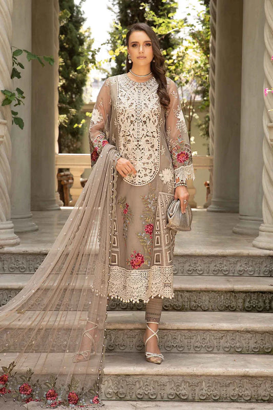 MARIA B- LAWN 3PC CHIKENKARI EMBROIDERED SHIRT WITH ORGANZA EMBROIDERED READY TO WEAR DUPATTA WITH TROUSER -EP-5320