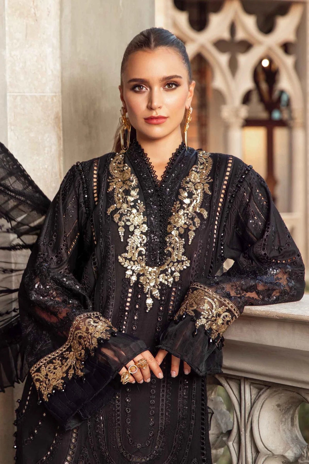 MARIA B- LAWN 3PC EMBROIDERED SHIRT WITH ORGANZA EMBROIDERED DUPATTA WITH TROUSER- EP- 5297