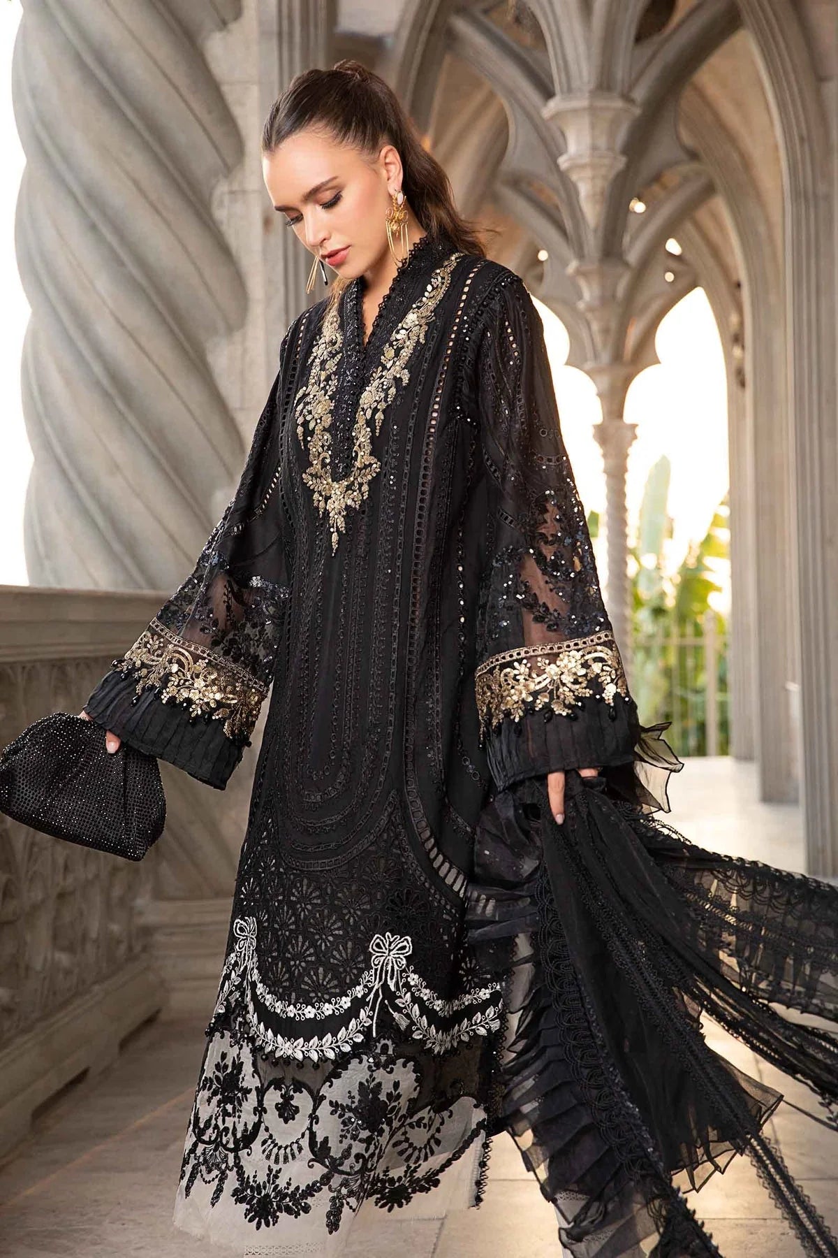 MARIA B- LAWN 3PC EMBROIDERED SHIRT WITH ORGANZA EMBROIDERED DUPATTA WITH TROUSER- EP- 5297