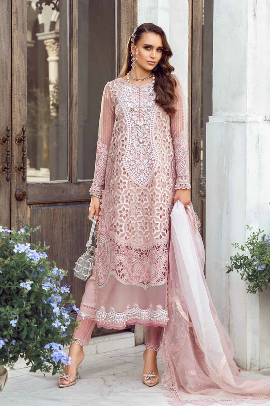 MARIA B - 3PC EMBROIDERED ORGANZA PANEL EMBROIDERED ORGANZA DAMAN WITH PEARL WITH ORGANZA EMBROIDERED READY TO WEAR DUPATTA WITH TROUSER -EP- 5303