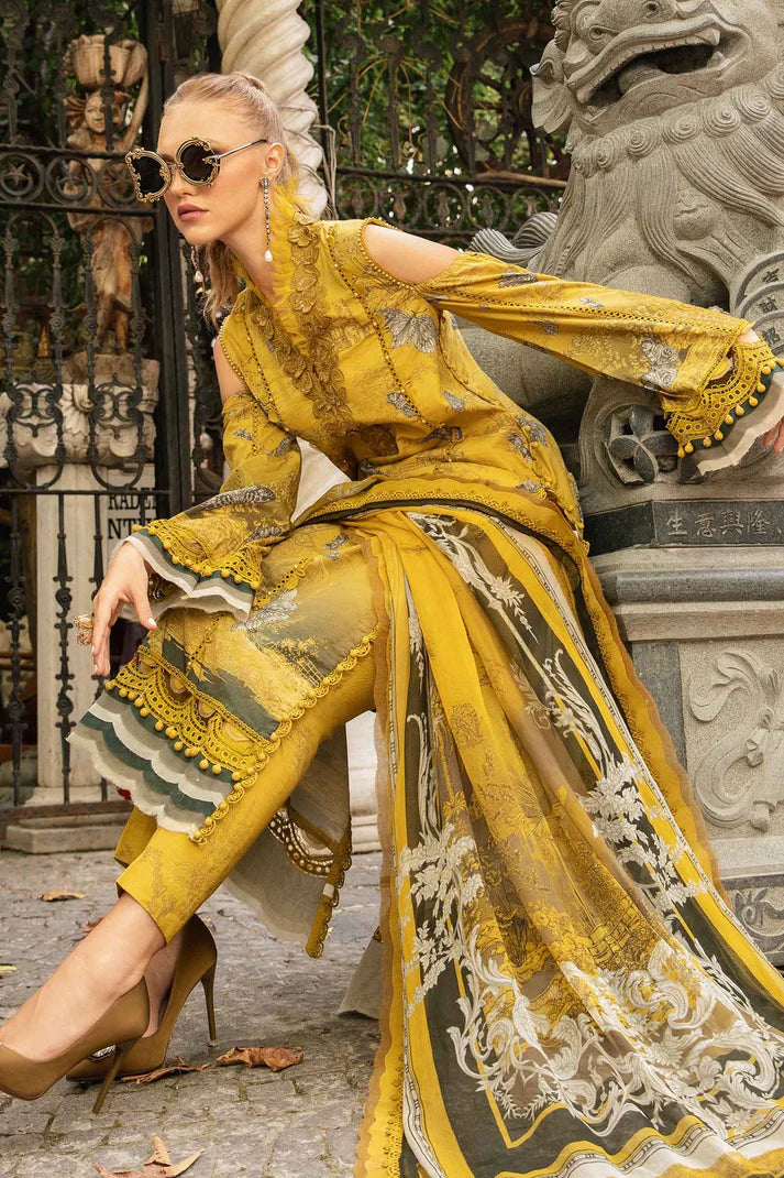 MARIA B- 3PC KARANDI PRINTED EMBROIDERED SHIRT WITH KARANDI PRINTED SHAWL AND KARANDI PRINTED TROUSER-EP-5372