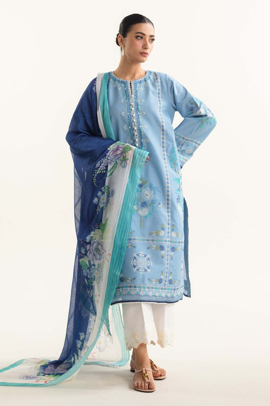 ZAHRA SHAHJAHAN- 3PC LAWN EMBROIDERED SHIRT WITH DIAMOND PRINT DUPATTA-EP-5260