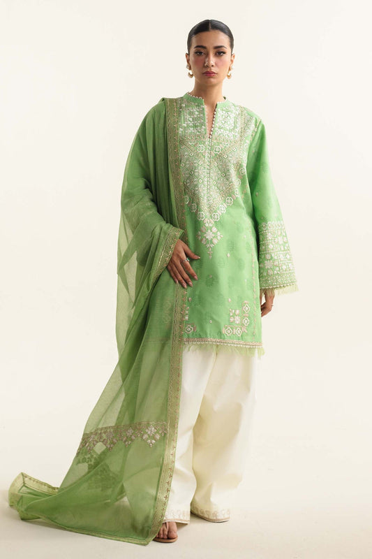 ZAHRA SHAHJAHAN- 3PC LAWN EMBROIDERED SHIRT WITH DIAMOND PRINT DUPATTA-EP-5263