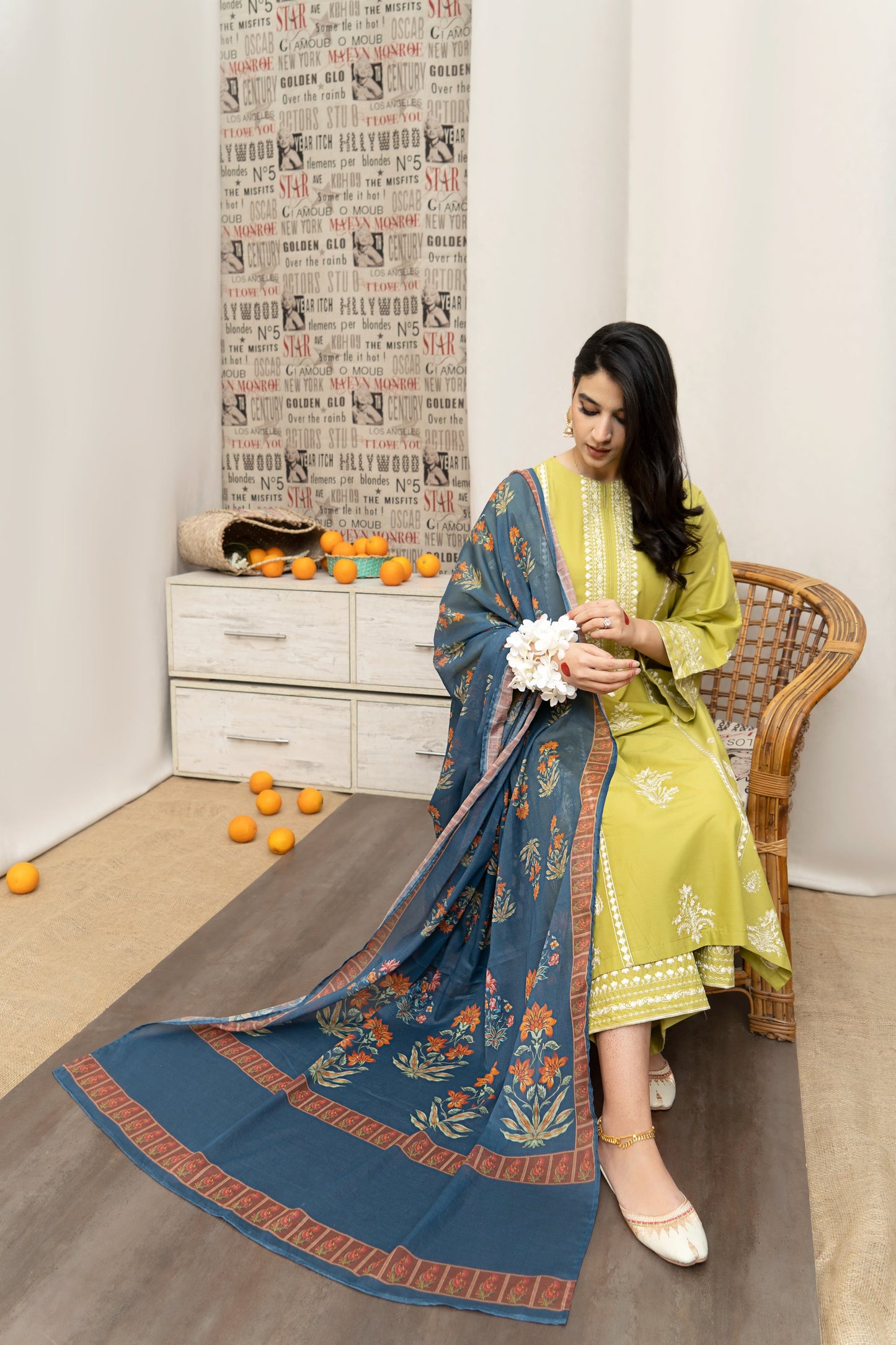 URGE- 3PC DHANAK EMBROIDERED SHIRT WITH KOTARAI PRINTED SHAWL AND EMB TROUSER-EP-5191