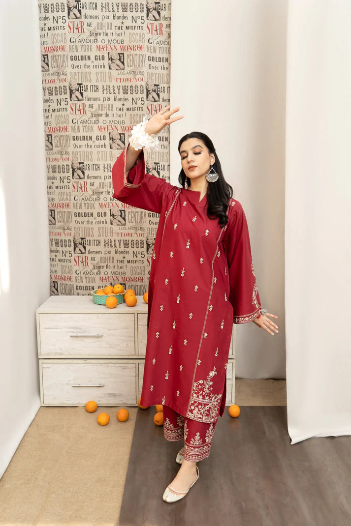 URGE - 3PC DHANAK EMBROIDERED SHIRT WITH COUTURE PRINTED SHAWL AND EMB TROUSER-EP-5338