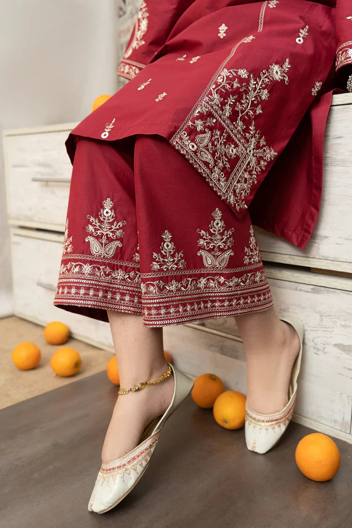 URGE - 3PC DHANAK EMBROIDERED SHIRT WITH COUTURE PRINTED SHAWL AND EMB TROUSER-EP-5338