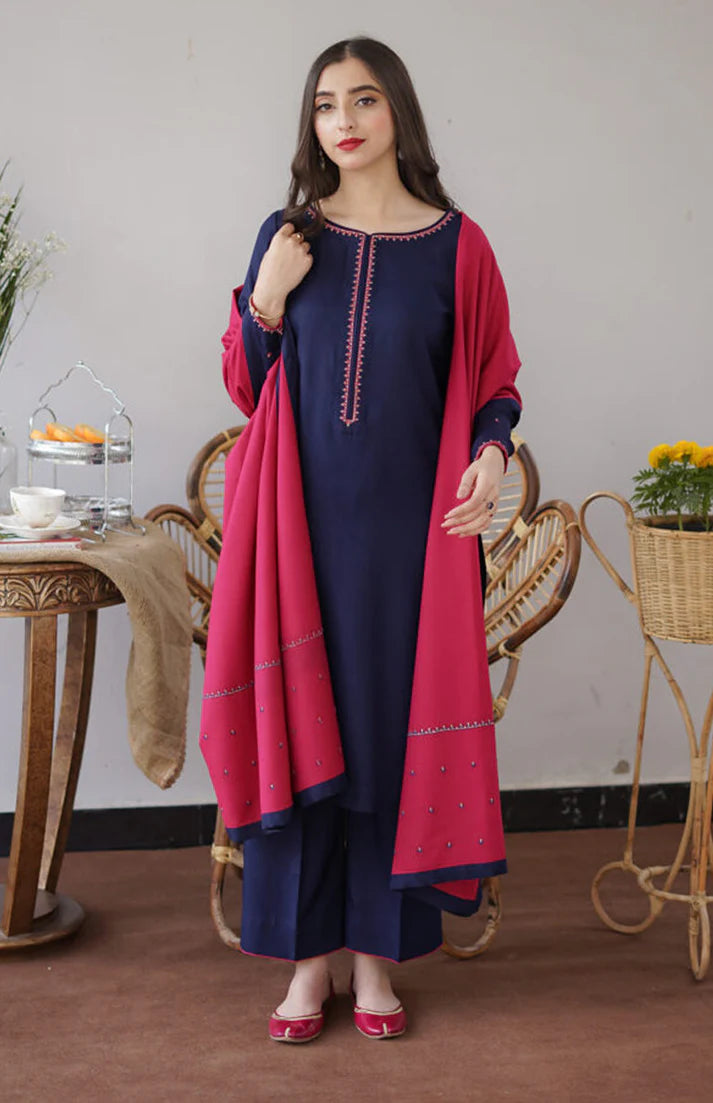 AISLING_3PC DHANAK EMBROIDERED SHIRT WITH DHANAK EMBROIDERED SHAWL & TROUSER-EP- 5358